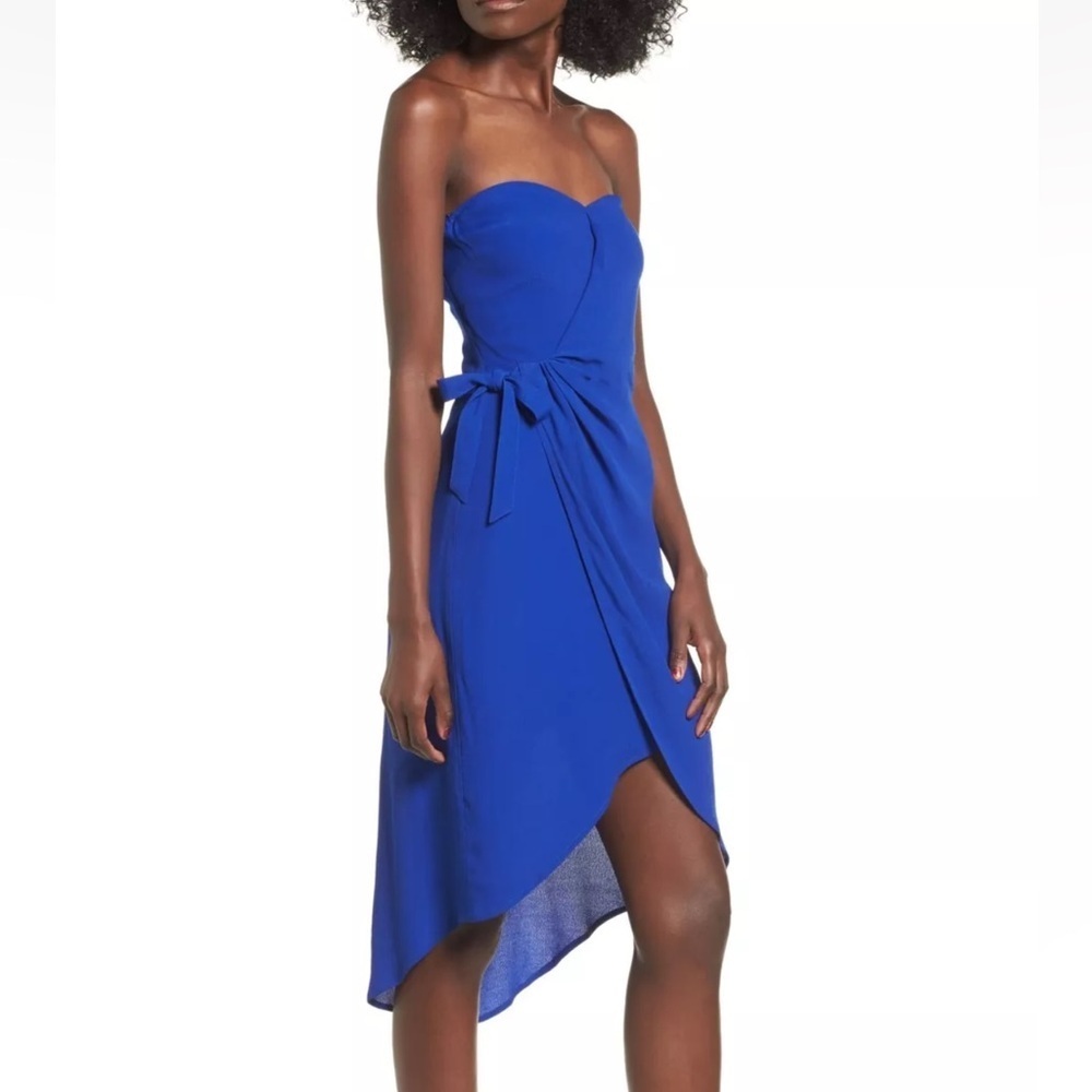 ASTR Strapless Royal Blue Asymmetrical Wrap Dress
